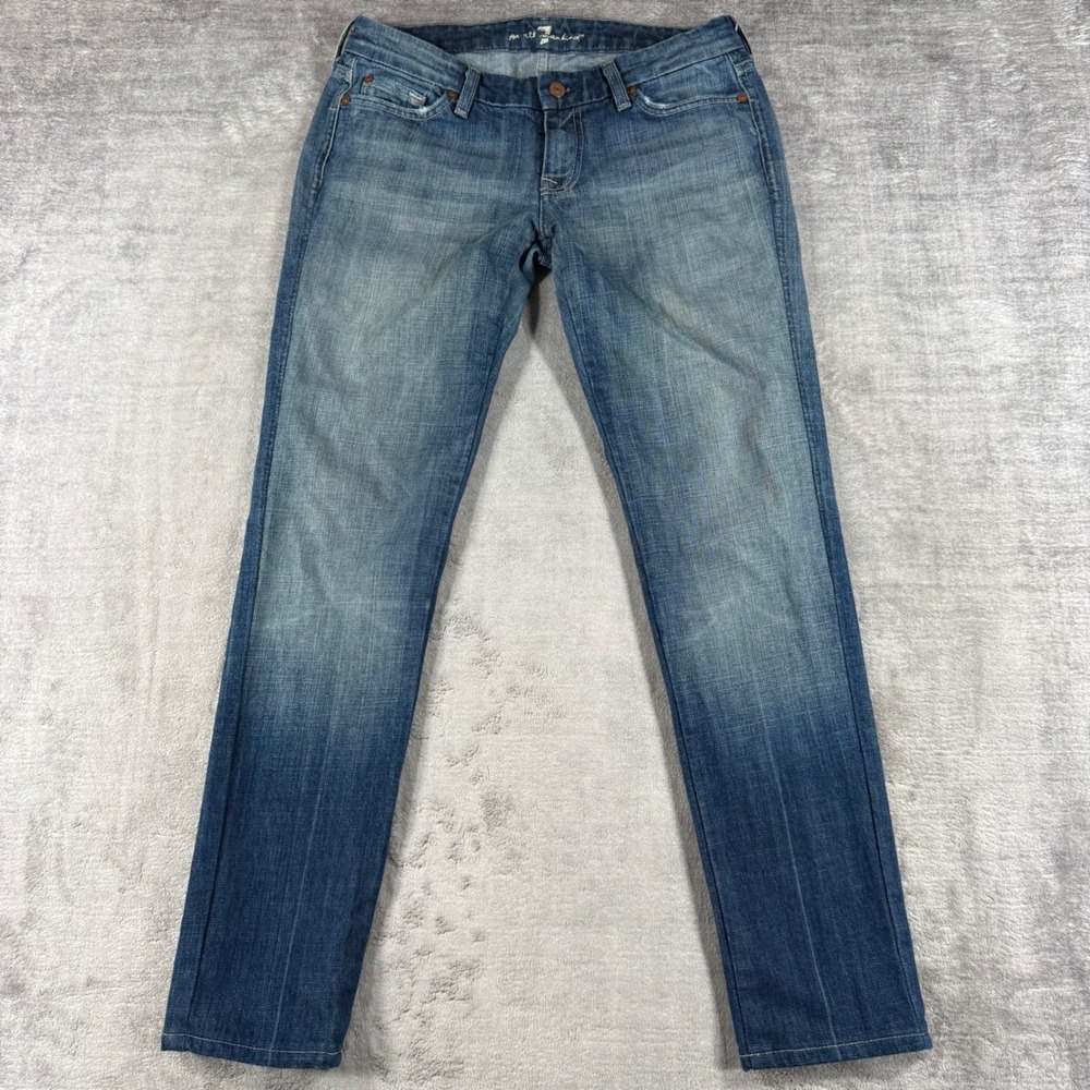7 For All Mankind Jeans Women 28 Blue A Pocket Crystal Embellished Straight Leg